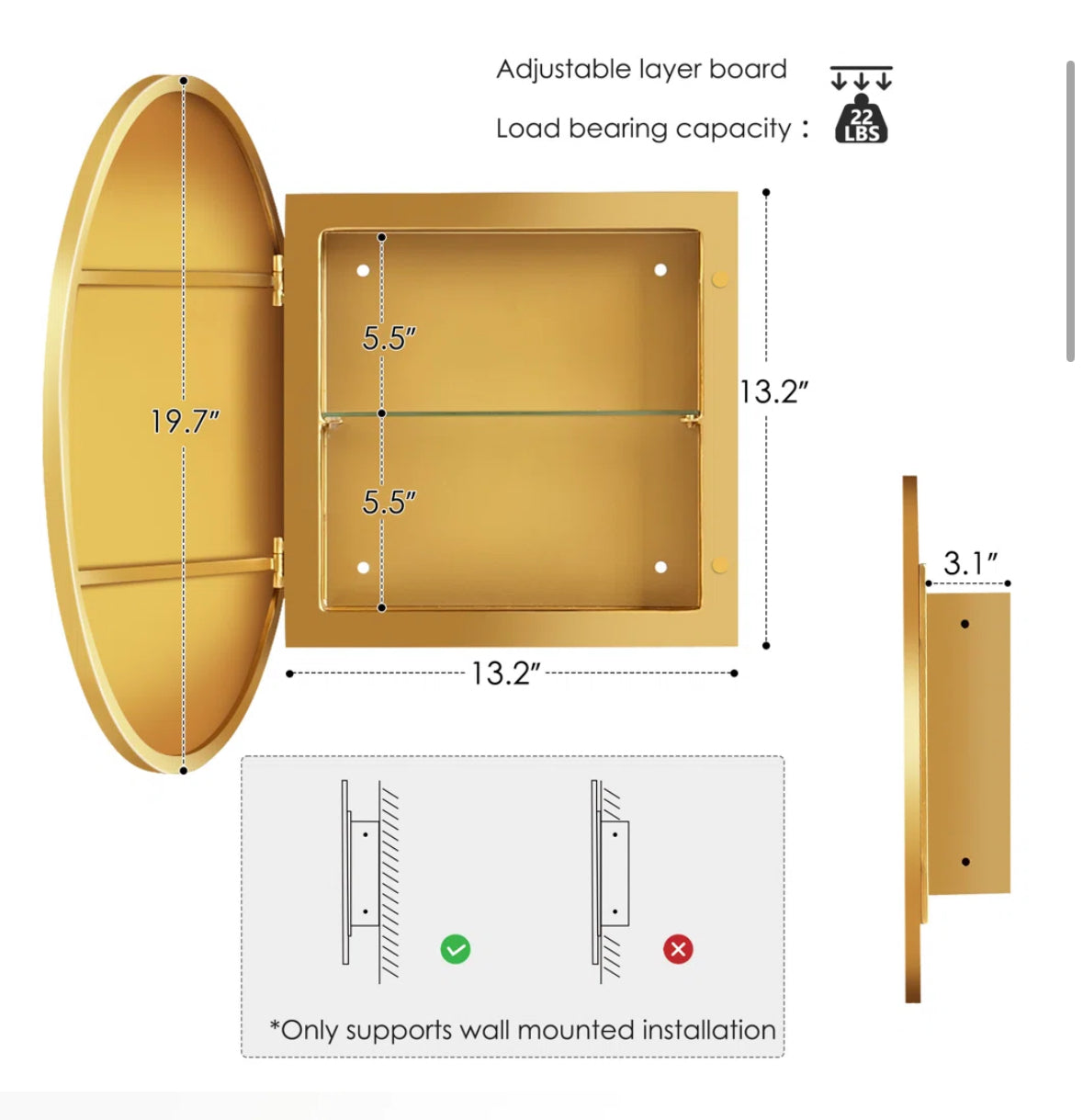 Mirror - Round Framed Medicine Cabinet Surface Mount Only - WF12.4.25