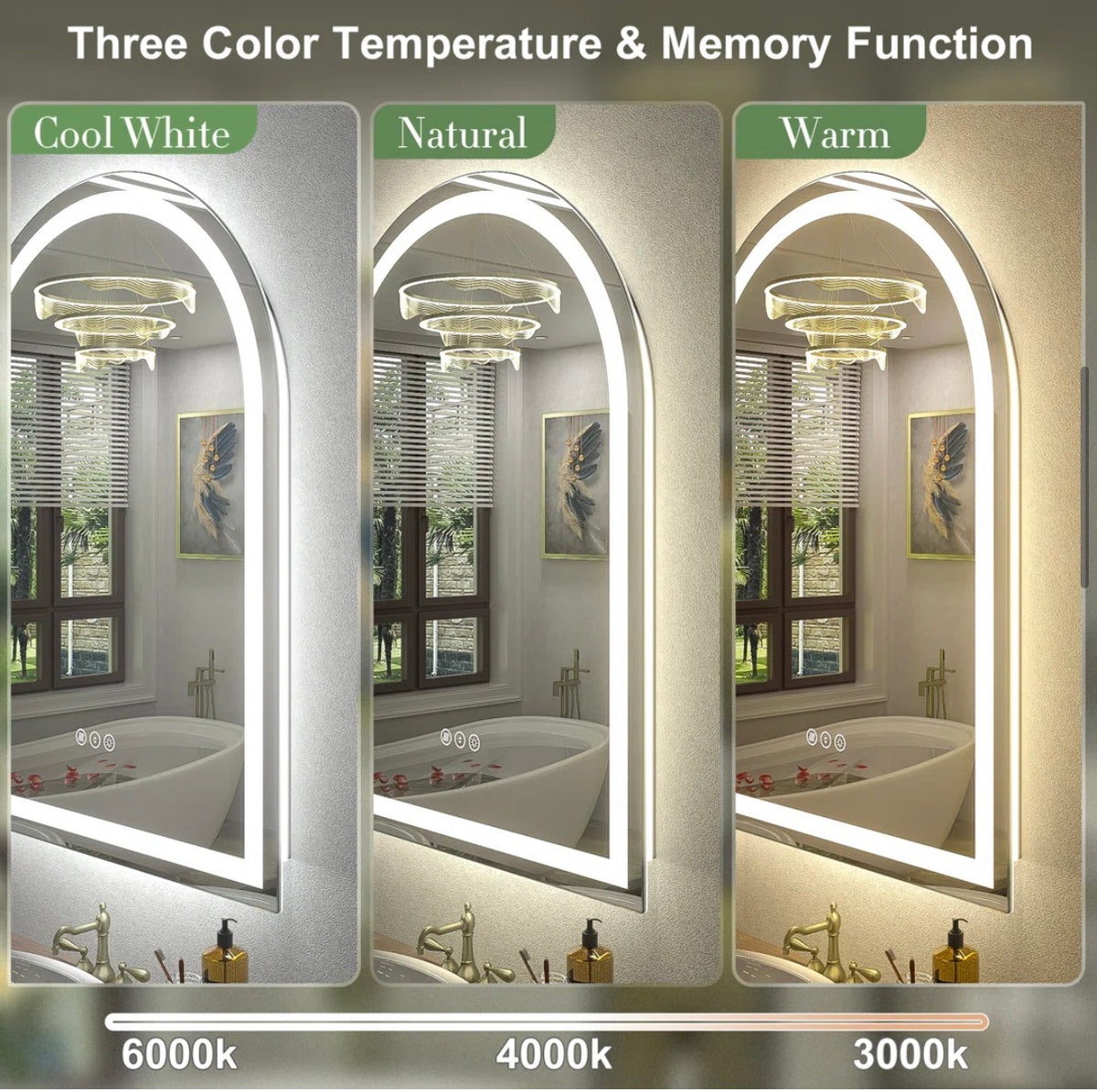 Mirror - 30” x 40” Aevar UL Certified LED Anti-Fog Tempered Glass Bathroom/Vanity Mirror with 3-Year Warranty