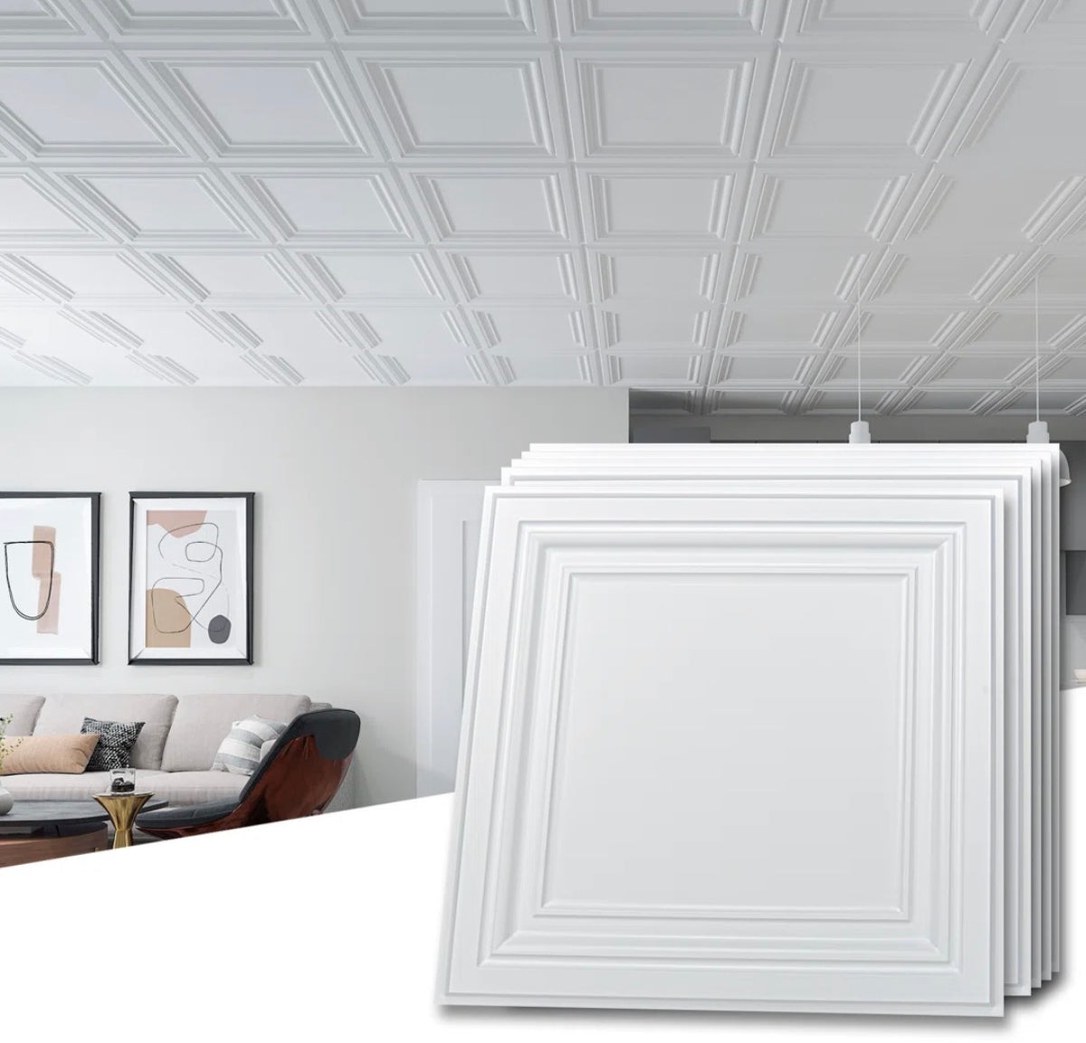 Ceiling Tile - 2 Ft. X 2 Ft. (1 box) Glue-Up or Drop-in PVC Ceiling Tile