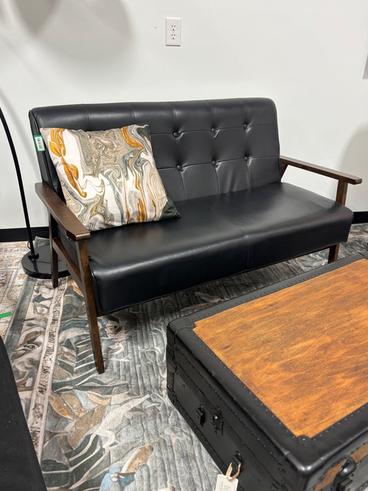 Black Faux Leather Loveseat - McFair Finds