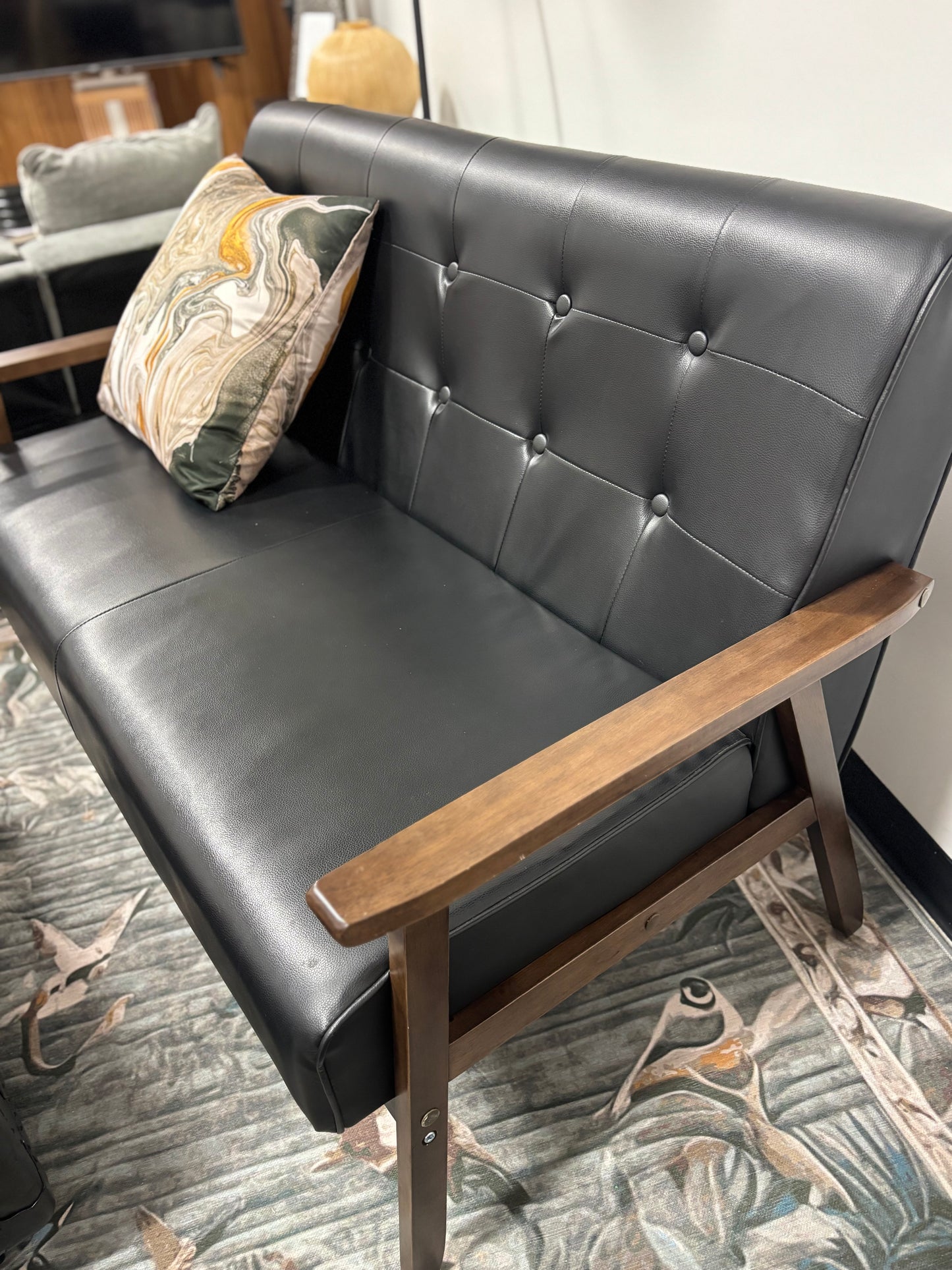 Black Faux Leather Loveseat - McFair Finds