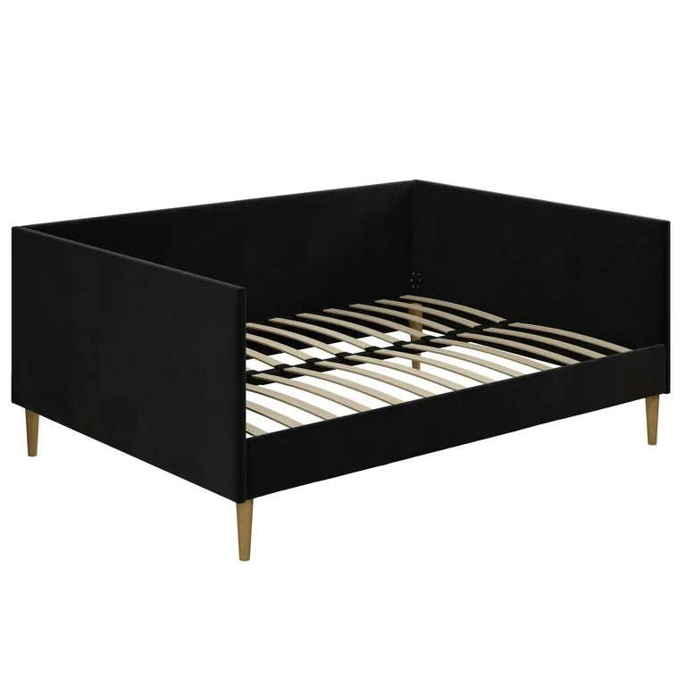 Bed - Full Size Franklin Mid-Century Upholstered Daybed Frame, Black Velvet - WF12.4.25