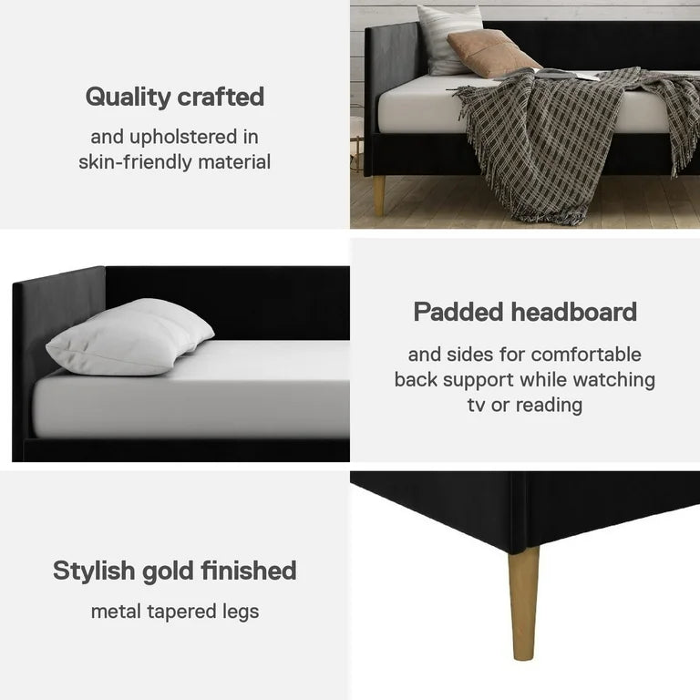 Bed - Full Size Franklin Mid-Century Upholstered Daybed Frame, Black Velvet - WF12.4.25