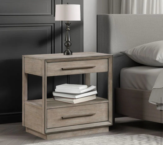 Nightstand - Lyni Nightstand, 2 Storage Drawers, Open Shelf, Washed Oak Brown - WF12.4.25