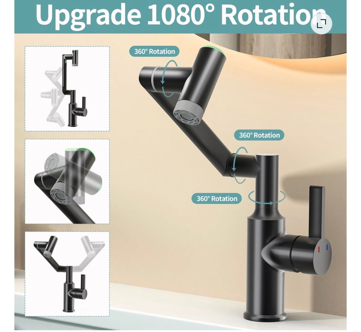 Bathroom Faucet - Kaiying Single Handle Faucet 1080 Rotatable Height with Temperature Display