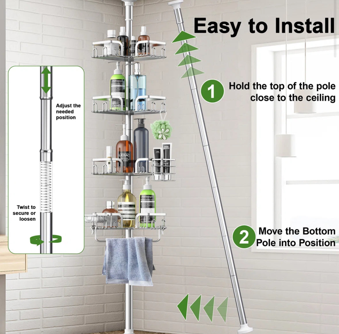 Bathroom Accessory - Saraih Stainless Steel Tension Corner Shower Caddy - WF12.4.25