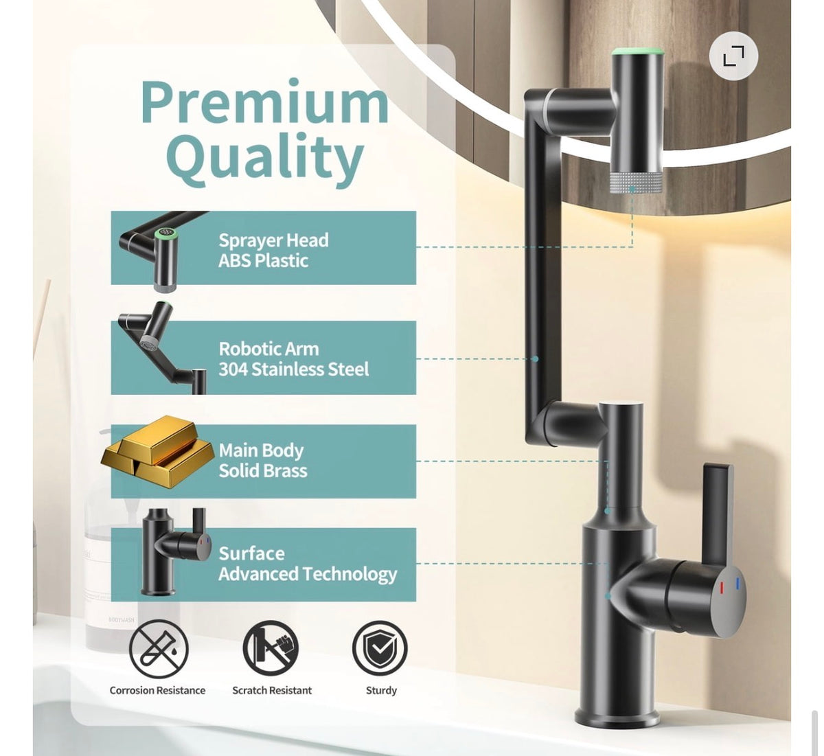 Bathroom Faucet - Kaiying Single Handle Faucet 1080 Rotatable Height with Temperature Display