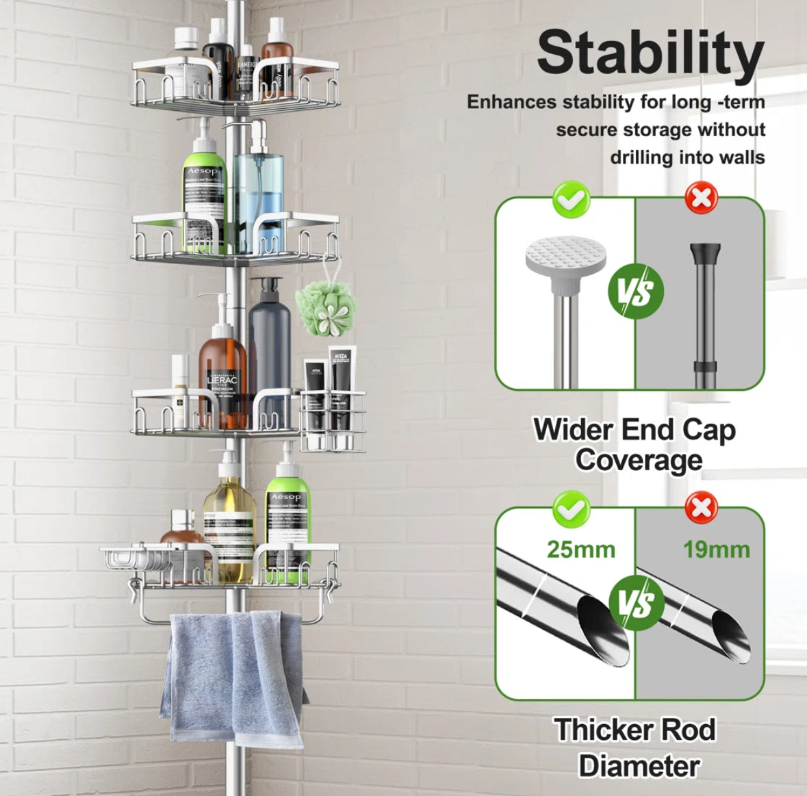 Bathroom Accessory - Saraih Stainless Steel Tension Corner Shower Caddy - WF12.4.25