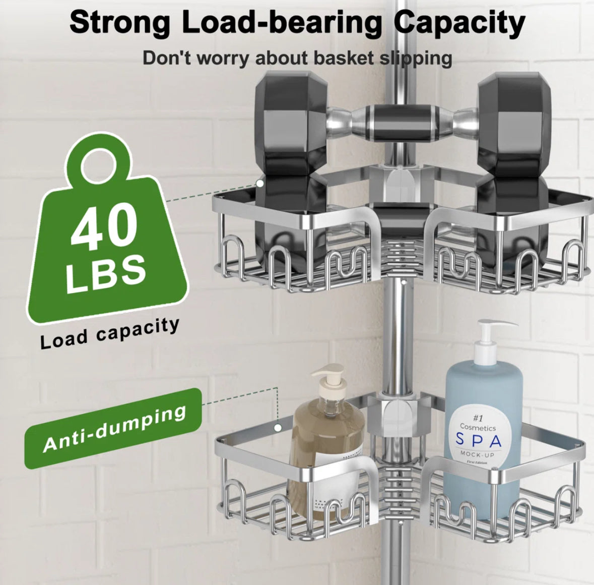 Bathroom Accessory - Saraih Stainless Steel Tension Corner Shower Caddy - WF12.4.25