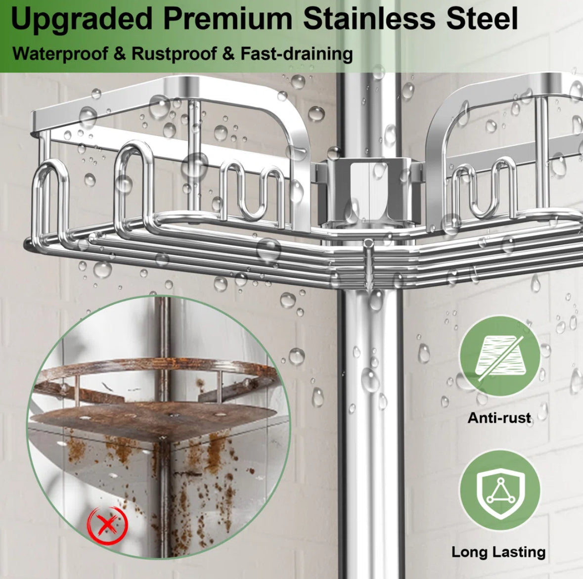 Bathroom Accessory - Saraih Stainless Steel Tension Corner Shower Caddy - WF12.4.25