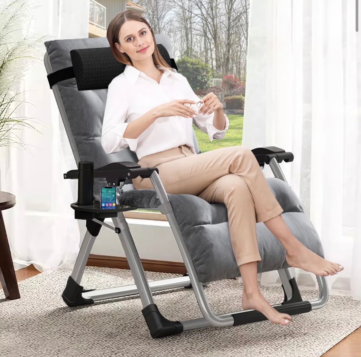 Outdoor Chair - Halback Zero Gravity Chair, Folding Reclining Lounge Chair with Cushion, Headrest Support 400lbs