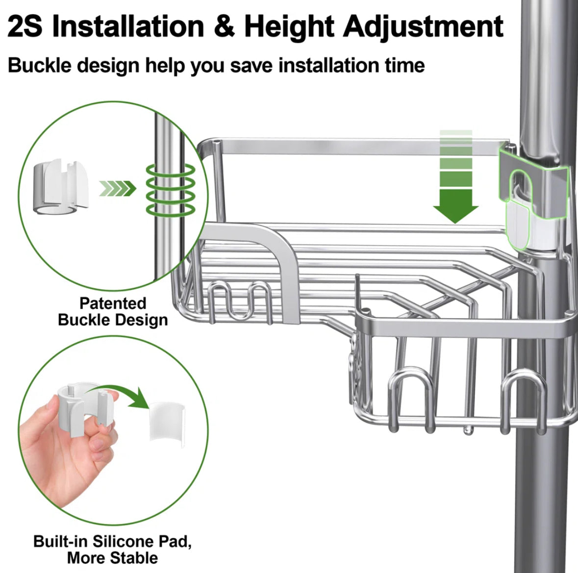 Bathroom Accessory - Saraih Stainless Steel Tension Corner Shower Caddy - WF12.4.25