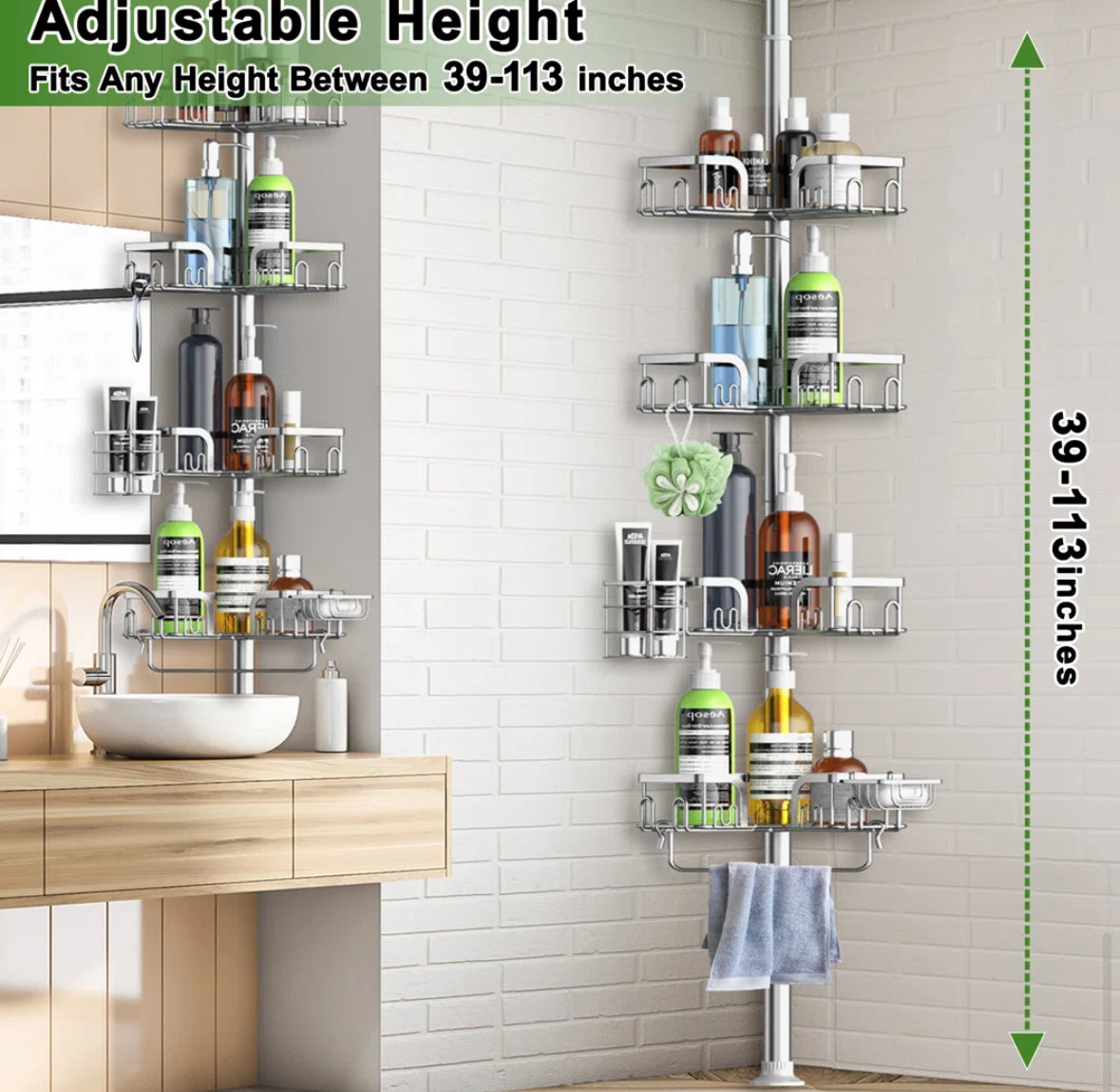 Bathroom Accessory - Saraih Stainless Steel Tension Corner Shower Caddy - WF12.4.25