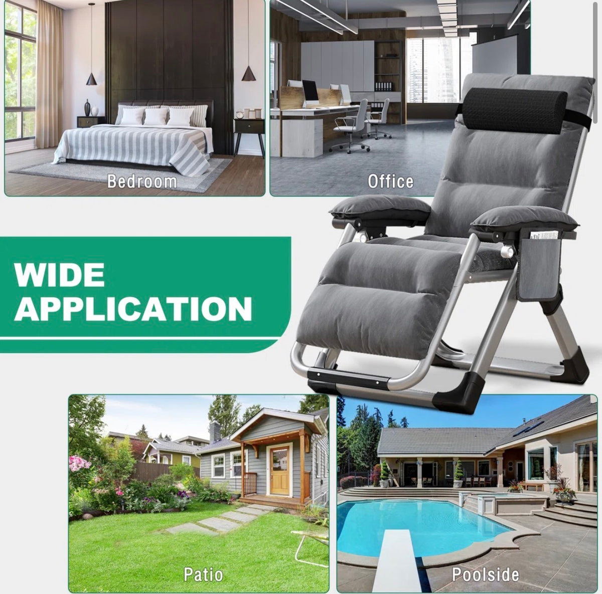 Outdoor Chair - Halback Zero Gravity Chair, Folding Reclining Lounge Chair with Cushion, Headrest Support 400lbs
