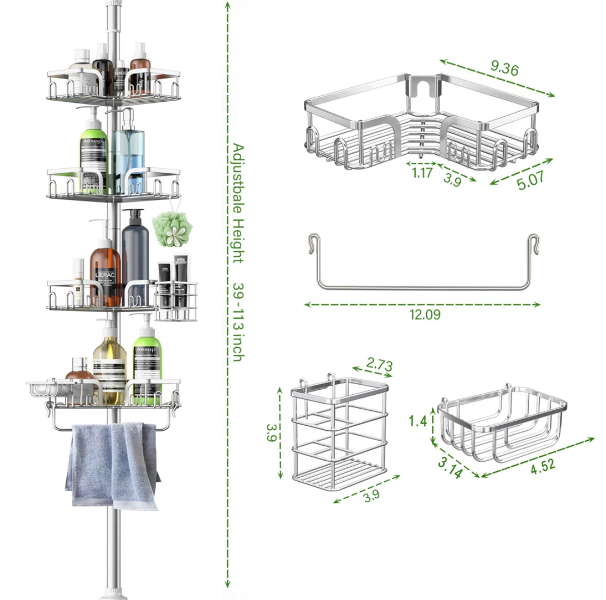 Bathroom Accessory - Saraih Stainless Steel Tension Corner Shower Caddy - WF12.4.25