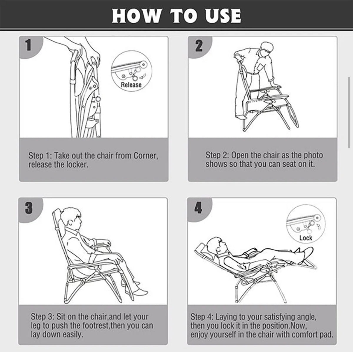 Outdoor Chair - Halback Zero Gravity Chair, Folding Reclining Lounge Chair with Cushion, Headrest Support 400lbs