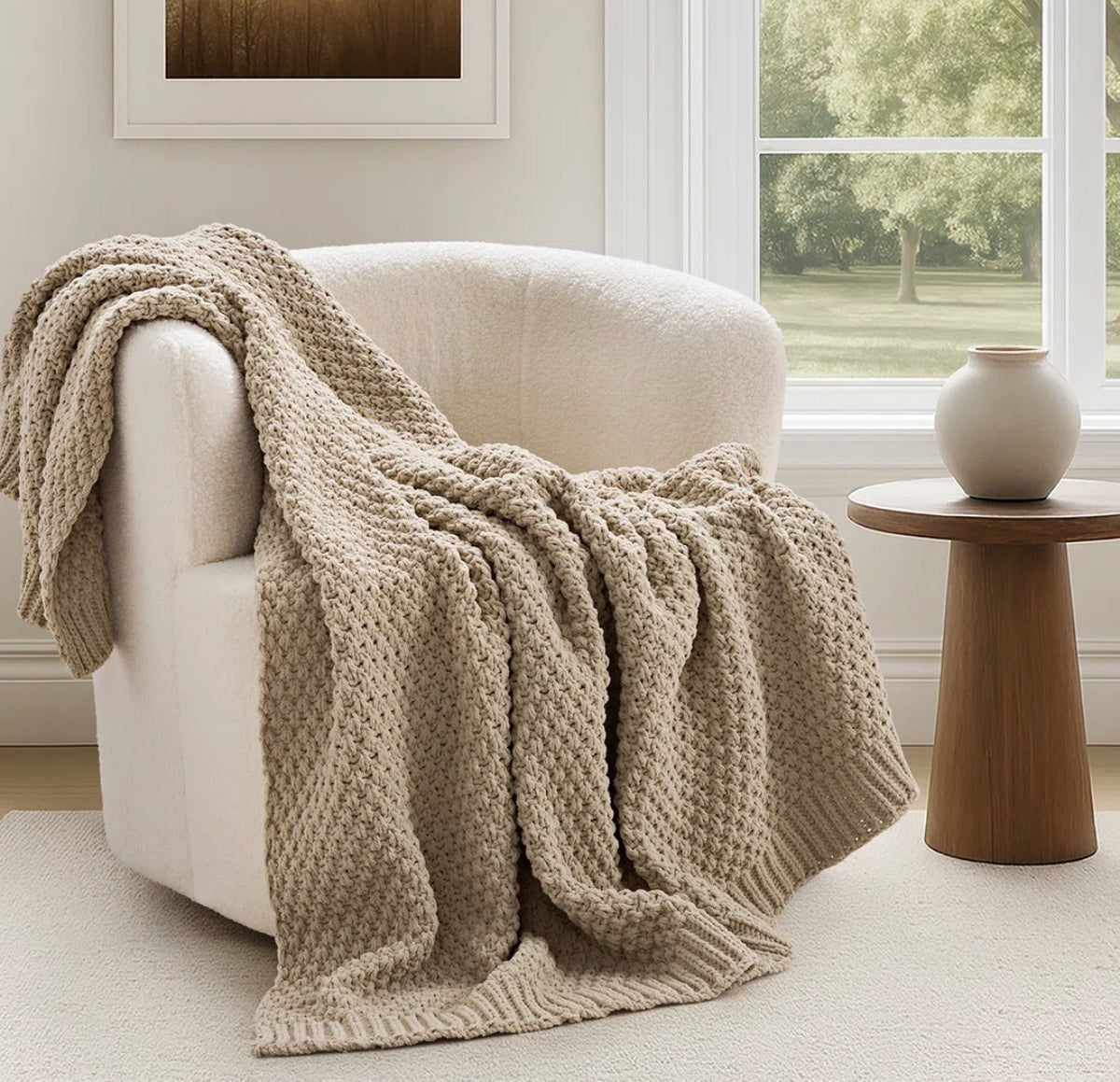 Blanket - 80" x 60" Chunky Chenille Knit Throw Blanket