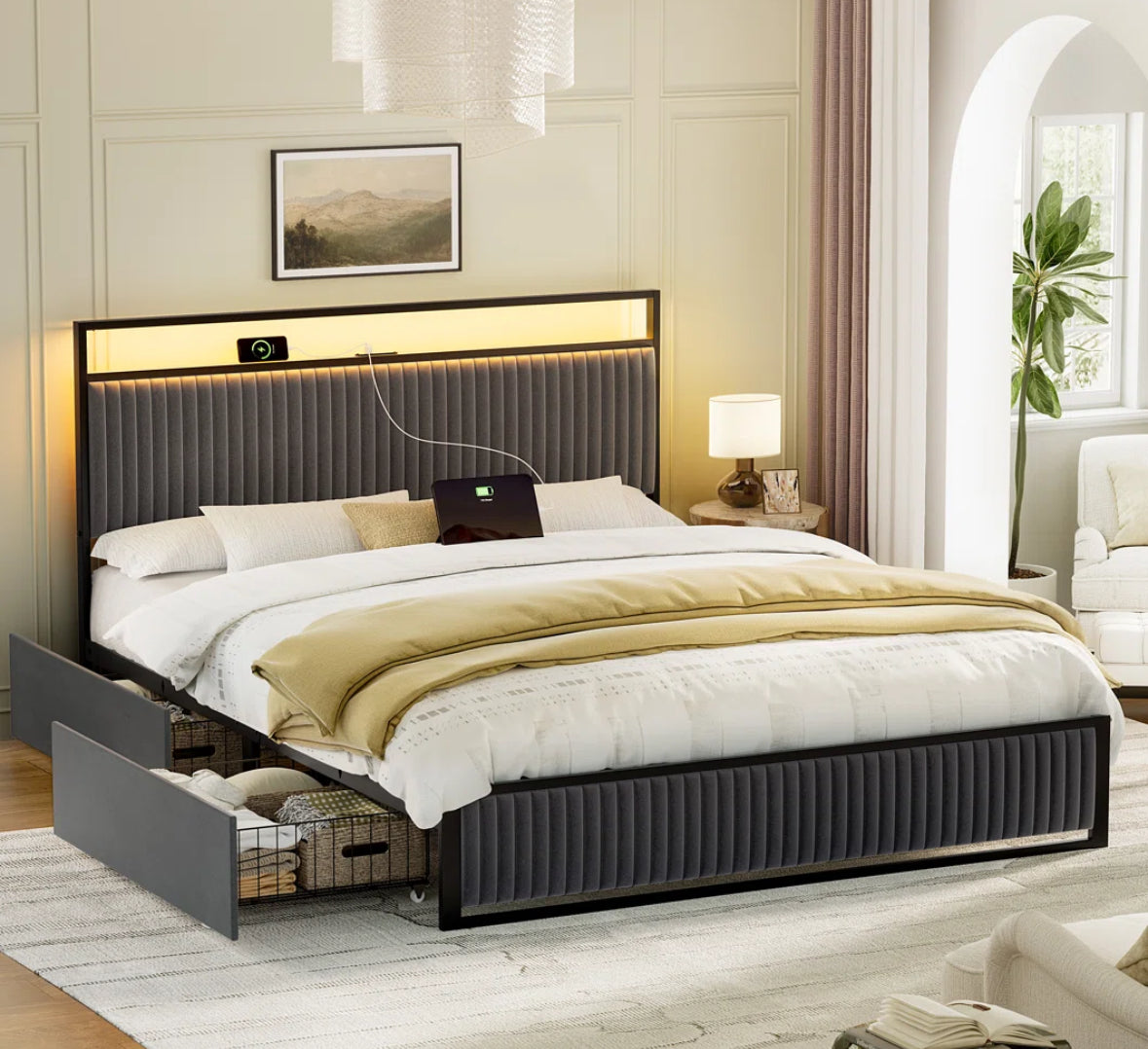 Bed - Queen Size Antioch Upholstered Storage Bed - WF12.4.25