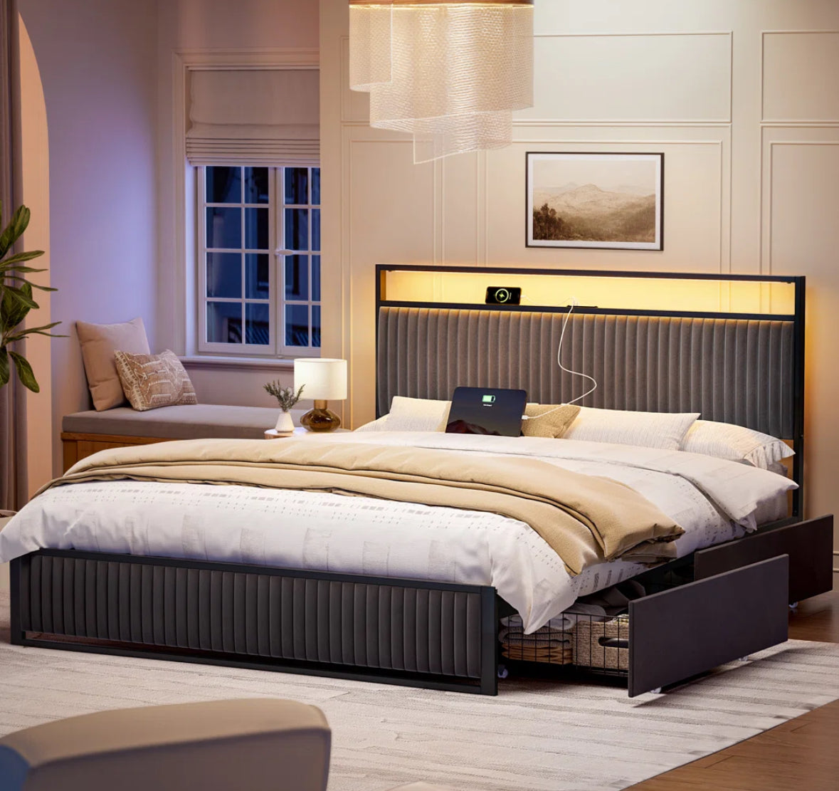 Bed - Queen Size Antioch Upholstered Storage Bed - WF12.4.25