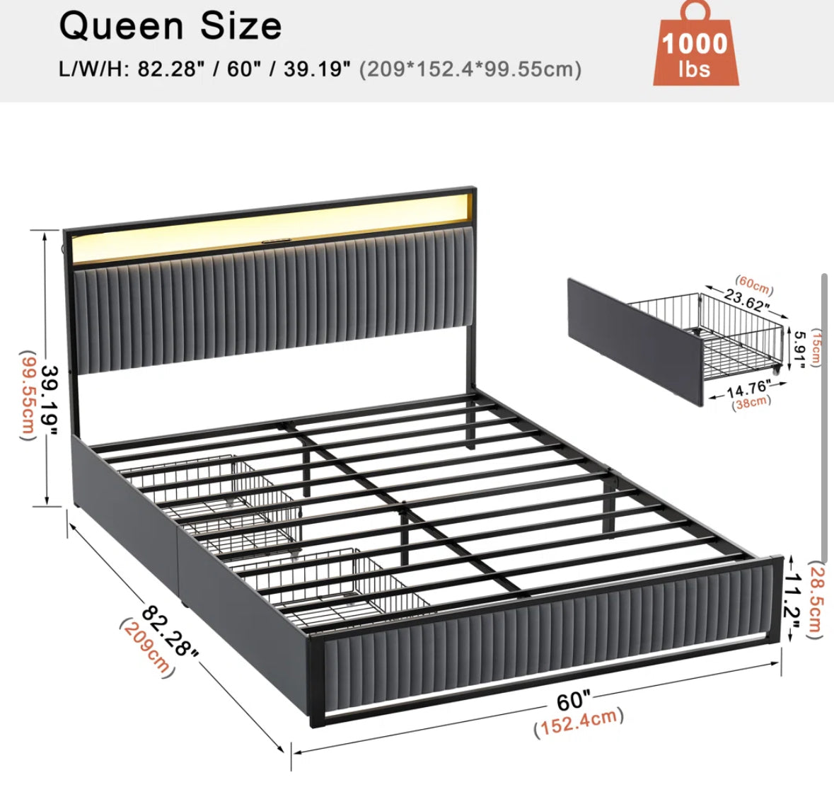 Bed - Queen Size Antioch Upholstered Storage Bed - WF12.4.25