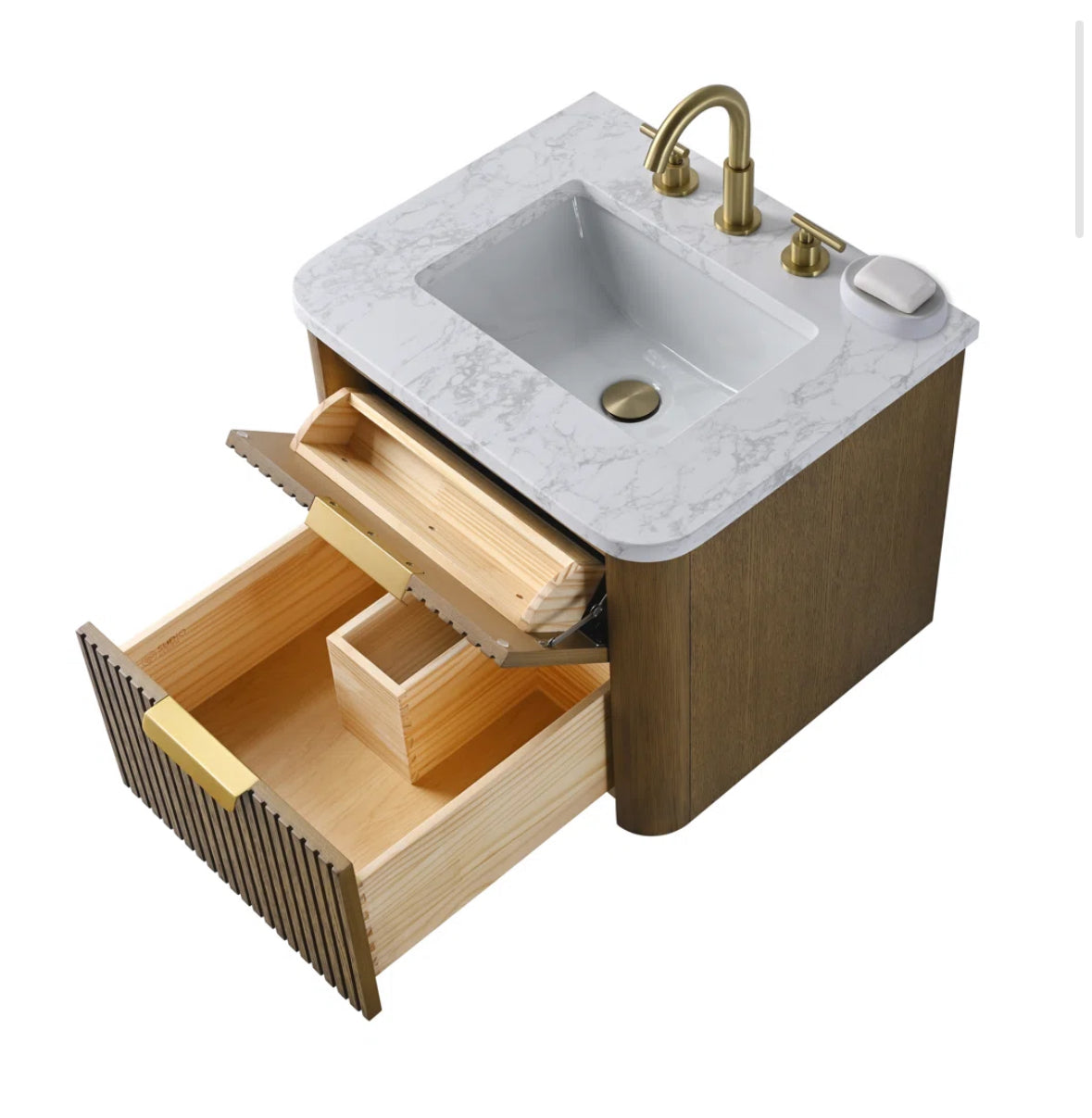 Bathroom Vanity - Liljan 24'' Aged Oak Wall-Mounted Single Bathroom Vanity with Engineered Stone Top - WF12.4.25