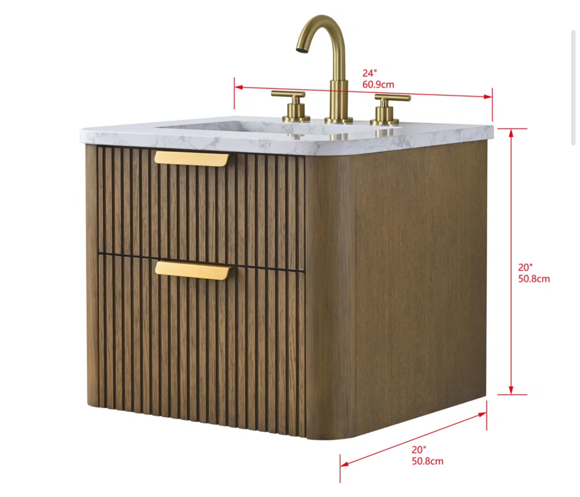 Bathroom Vanity - Liljan 24'' Aged Oak Wall-Mounted Single Bathroom Vanity with Engineered Stone Top - WF12.4.25