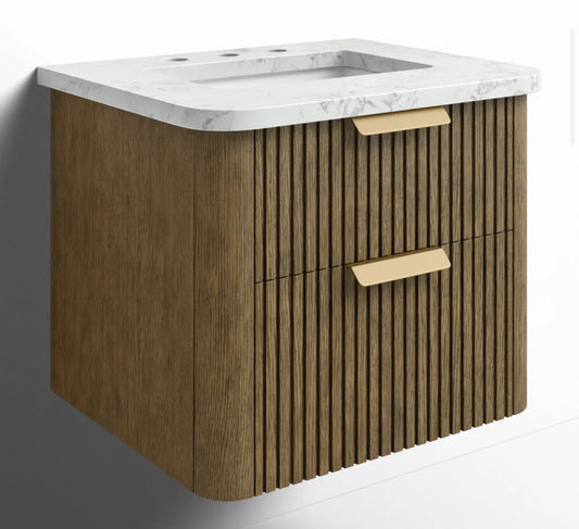 Bathroom Vanity - Liljan 24'' Aged Oak Wall-Mounted Single Bathroom Vanity with Engineered Stone Top - WF12.4.25