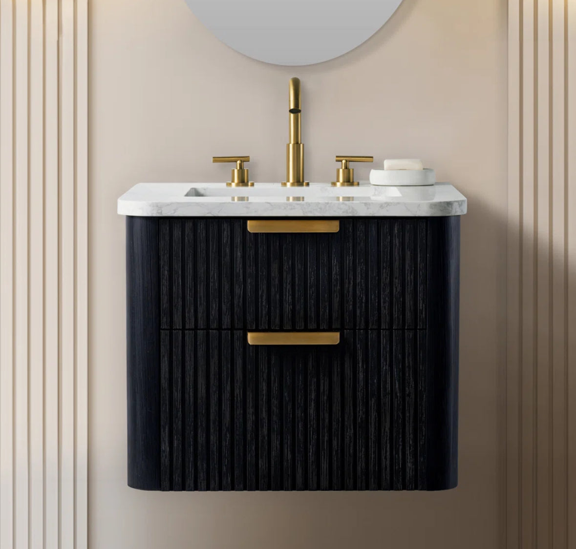 Bathroom Vanity - Liljan 24'' Black Oak Wall-Mounted Single Bathroom Vanity with Engineered Stone Top - WF12.4.25