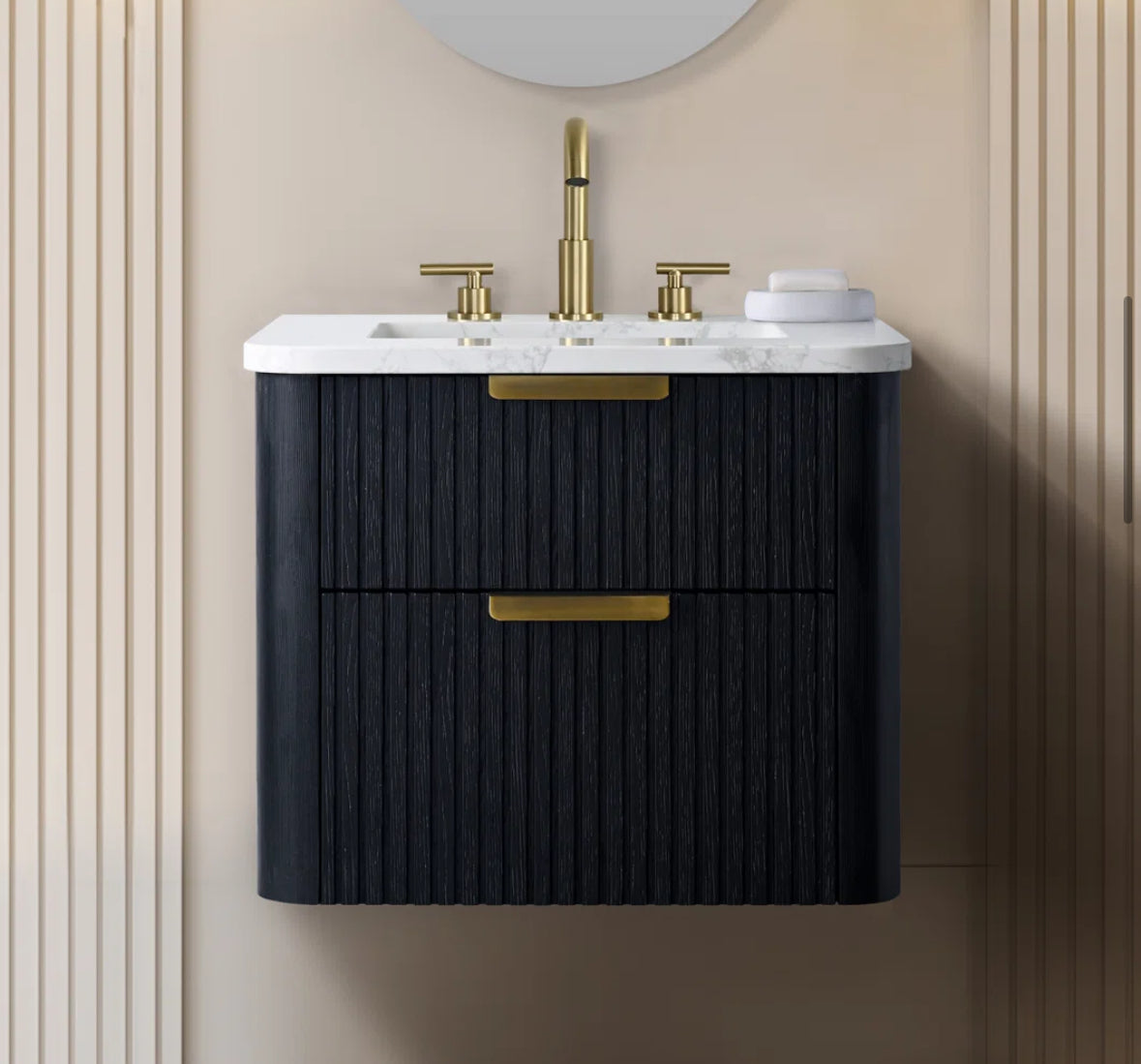 Bathroom Vanity - Liljan 24'' Black Oak Wall-Mounted Single Bathroom Vanity with Engineered Stone Top - WF12.4.25