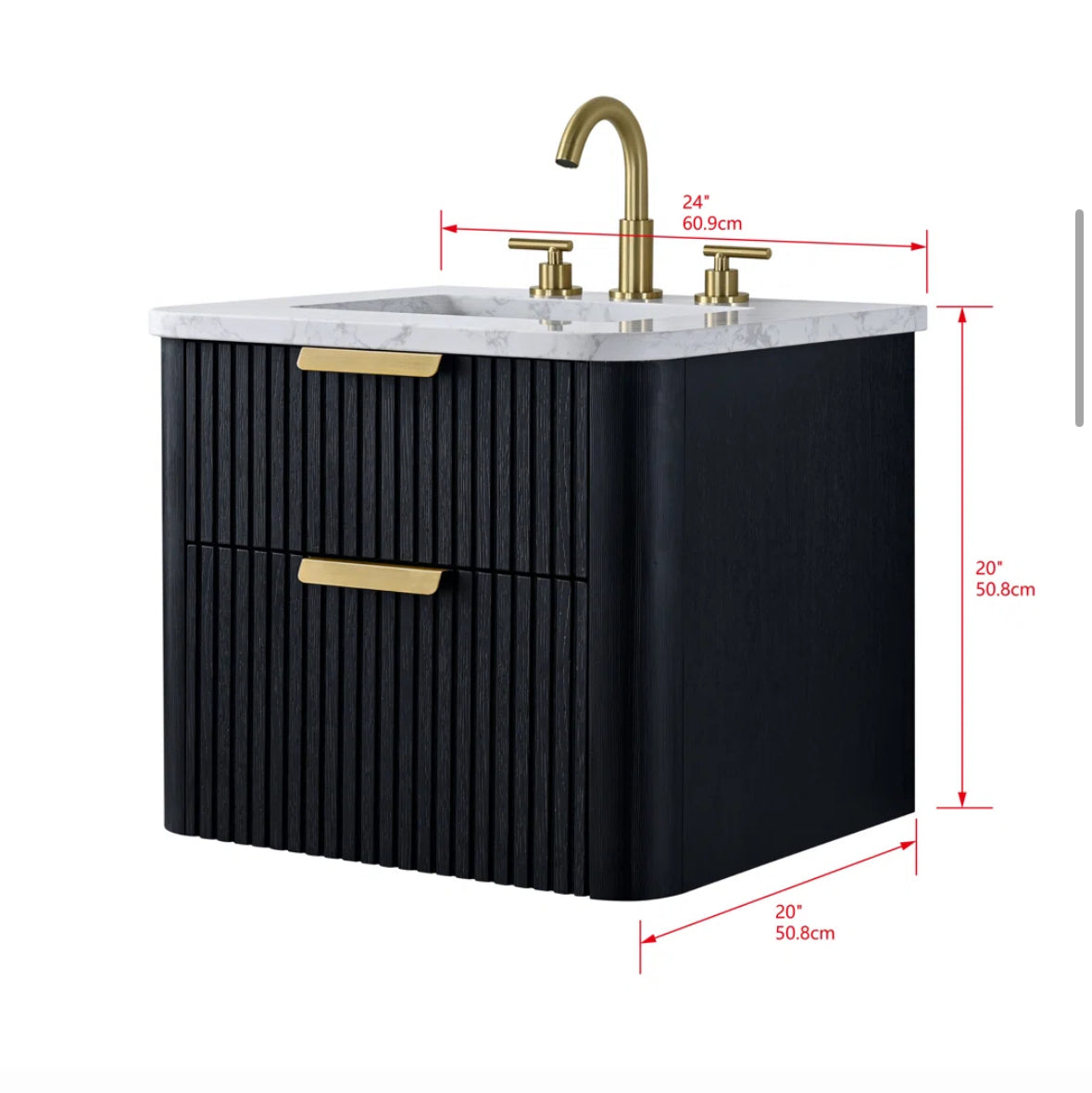 Bathroom Vanity - Liljan 24'' Black Oak Wall-Mounted Single Bathroom Vanity with Engineered Stone Top - WF12.4.25