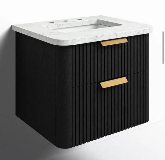 Bathroom Vanity - Liljan 24'' Black Oak Wall-Mounted Single Bathroom Vanity with Engineered Stone Top - WF12.4.25