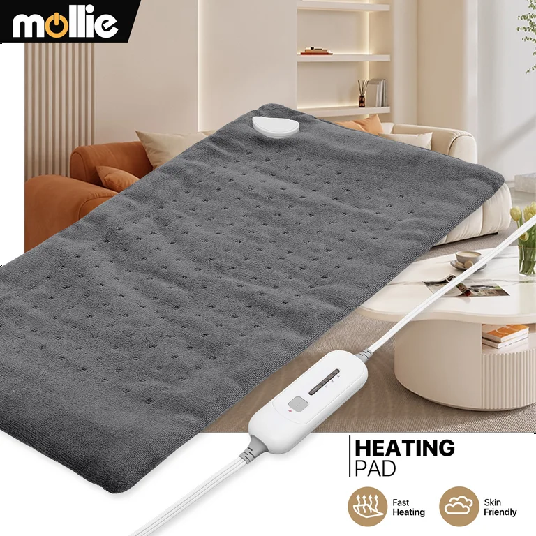 Heating Pad - mollie Electric 12"x24", Coral Fleece Heated Shawl Heating Pad with 3 Heating Levels, ETL Certification, Machine Washable, Dark Gray - WF12.4.25
