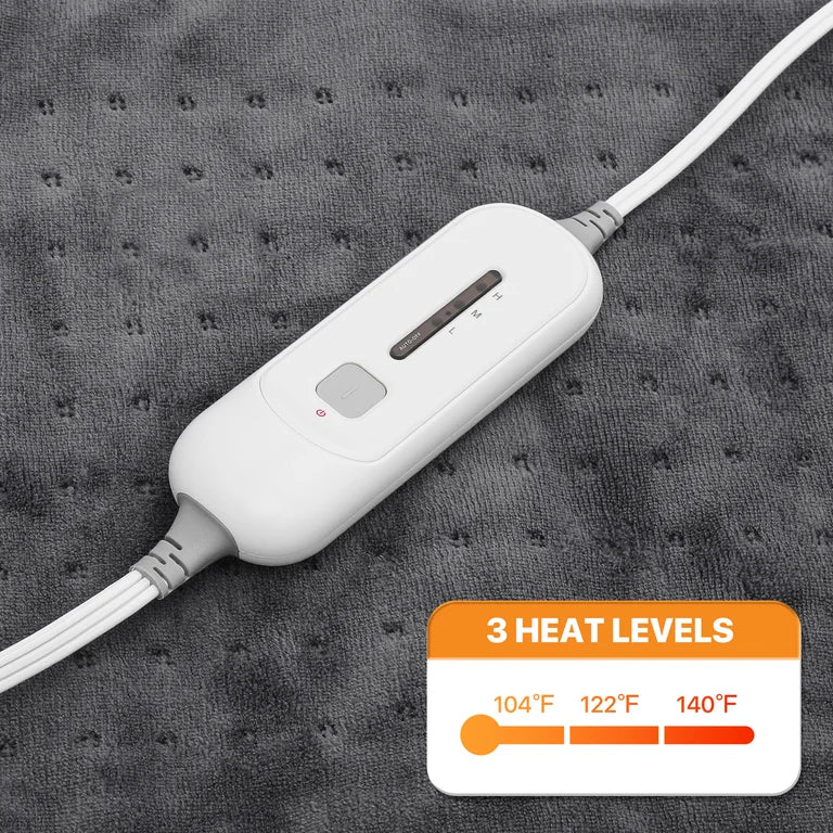 Heating Pad - mollie Electric 12"x24", Coral Fleece Heated Shawl Heating Pad with 3 Heating Levels, ETL Certification, Machine Washable, Dark Gray - WF12.4.25