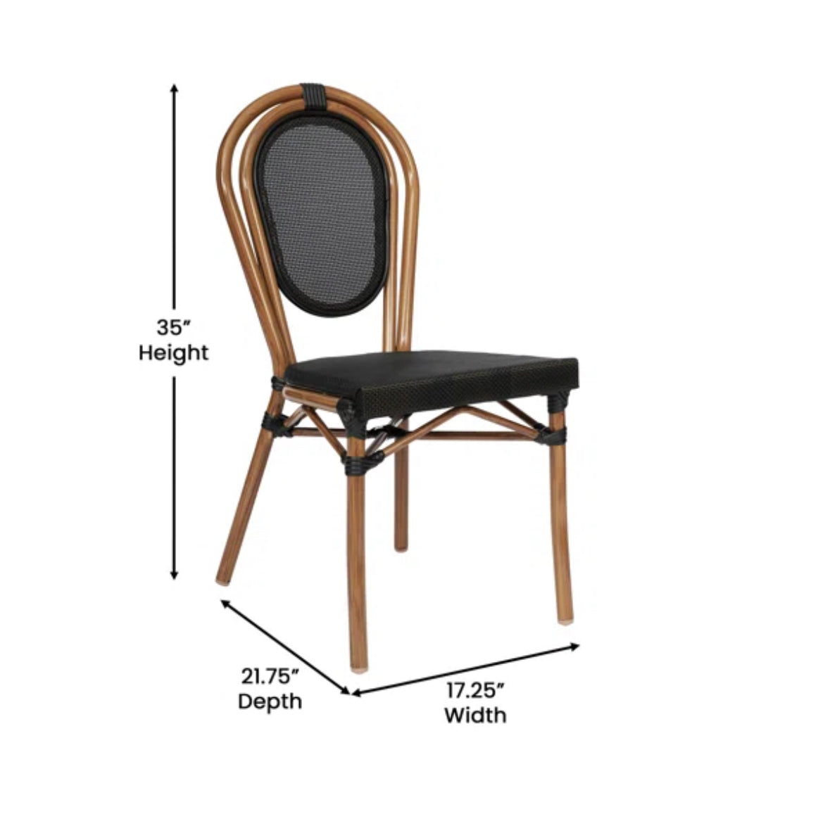 Dining Chair Set of 2 Cloquet All Weather  Commercial Stacking Paris Chairs