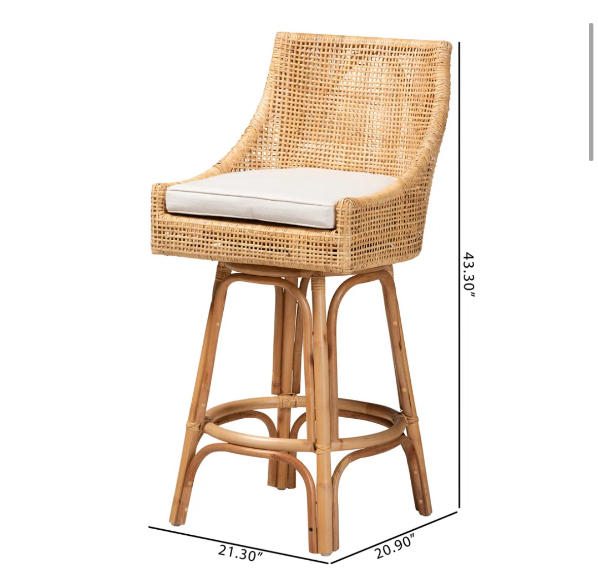 Barstool Single - 30” Bhagipuri 360 Swivel Rattan - WF1.3.26