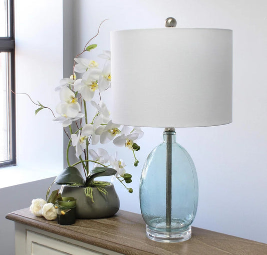 Lamp - Table Lalia Home Oval Glass Table Lamp with White Drum Shade , Clear Blue - WF1.3.26