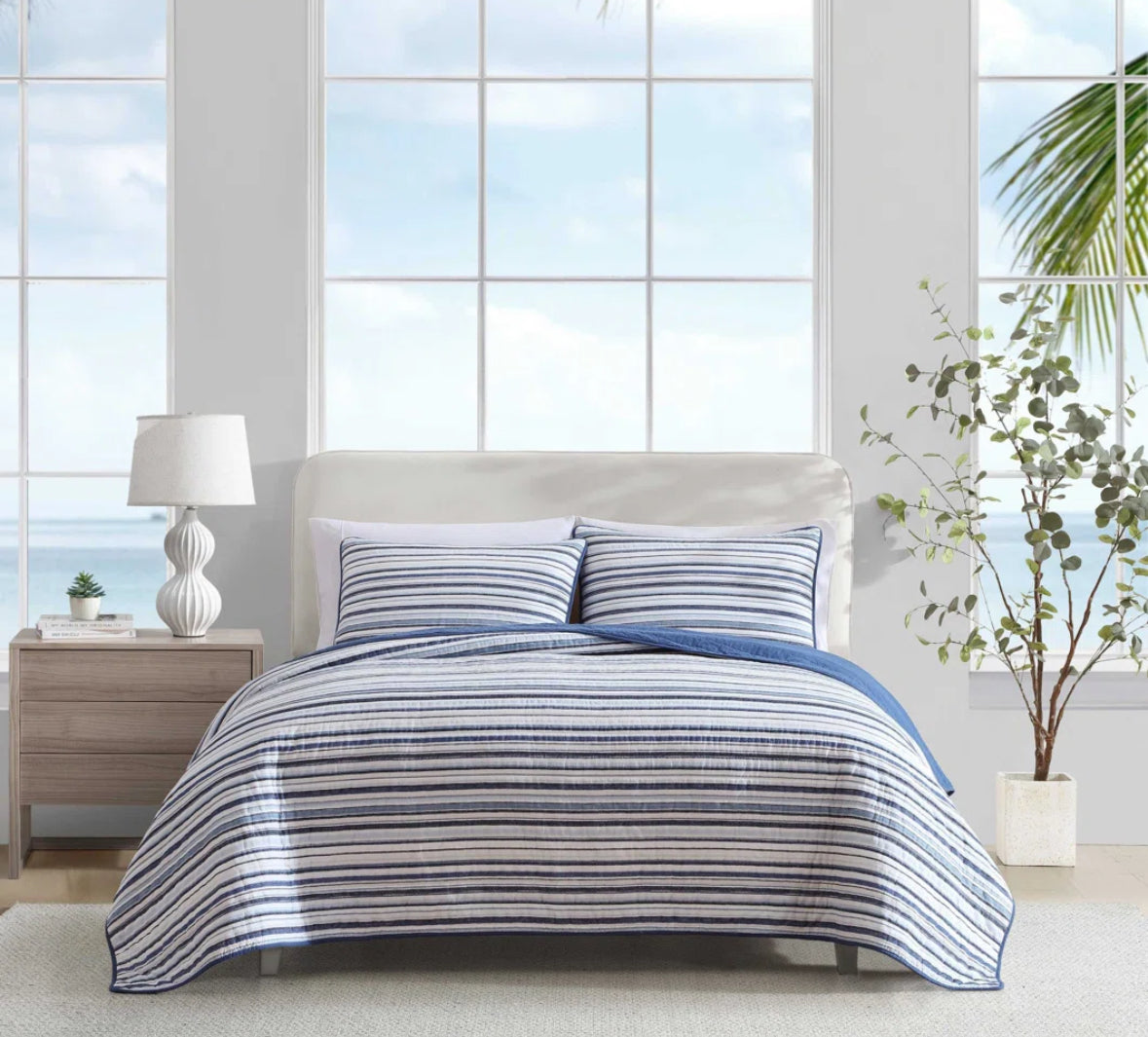 Bedding - King Size Nautica Coleridge Cotton Reversible Blue Quilt Set - WF1.3.26