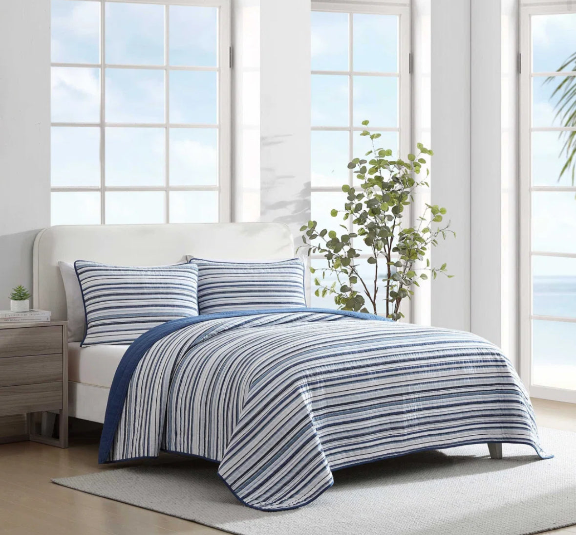 Bedding - King Size Nautica Coleridge Cotton Reversible Blue Quilt Set - WF1.3.26