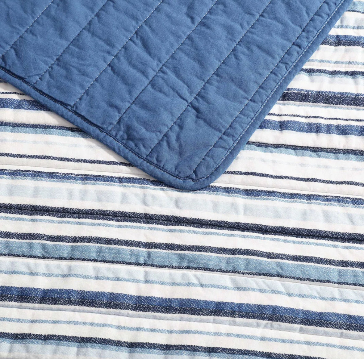 Bedding - King Size Nautica Coleridge Cotton Reversible Blue Quilt Set - WF1.3.26