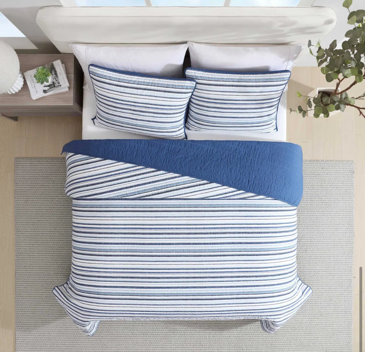 Bedding - King Size Nautica Coleridge Cotton Reversible Blue Quilt Set - WF1.3.26