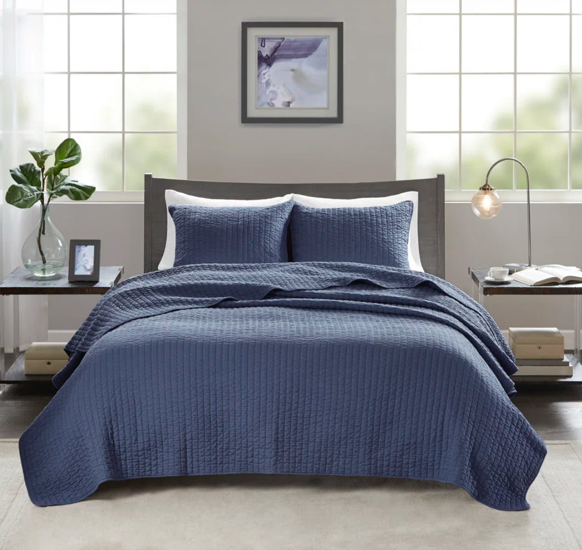 Bedding - Queen Size Keaton Barwick Reversible Solid 3 Piece Quilt Set - WF1.3.26