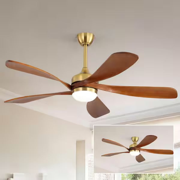 Ceiling Fan - 52 in. W in Smart Indoor Gold Color Low Profile Downrod Mounting with Color Adjustable LED with Remote