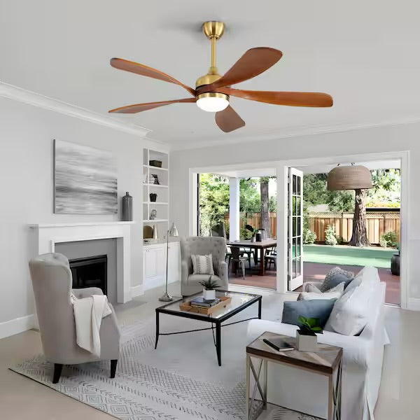 Ceiling Fan - 52 in. W in Smart Indoor Gold Color Low Profile Downrod Mounting with Color Adjustable LED with Remote