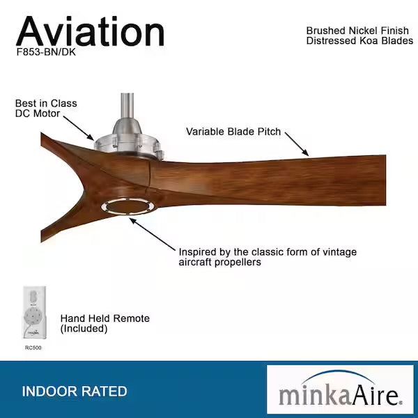 Ceiling Fan - Aviation 60 in. Indoor Brushed Nickel and Distressed Koa Ceiling Fan with Remote Control