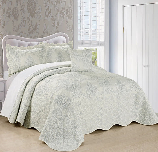 Bedding - King Size 4 Piece Damask Embroidery Bedspread Set - WF1.3.26