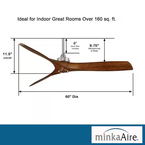 Ceiling Fan - Aviation 60 in. Indoor Brushed Nickel and Distressed Koa Ceiling Fan with Remote Control