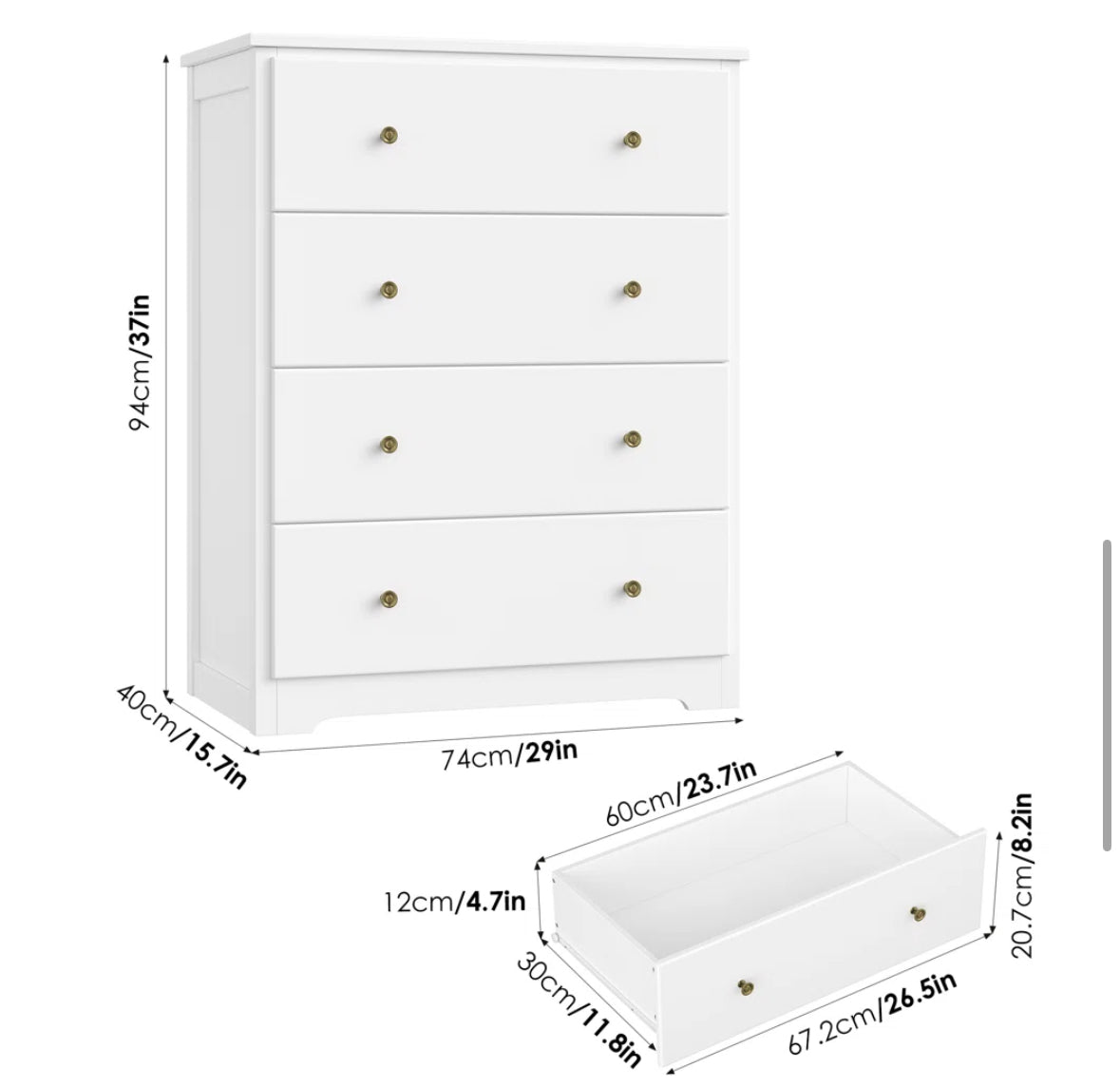 Dresser - Naewe 29" W Modern 4 Drawer Chest - WF1.3.26