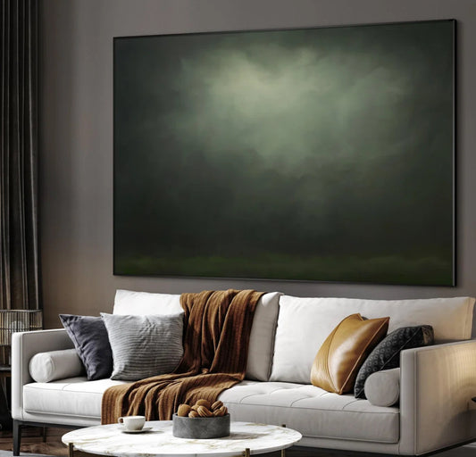 Wall Art - 46" x 60" Extra Large Framed Wall Art Moody Green Abstract Cloudscape - WF1.3.26