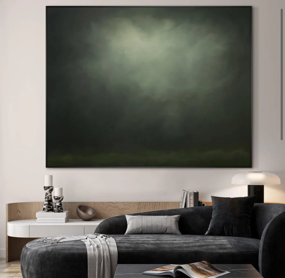 Wall Art - 46" x 60" Extra Large Framed Wall Art Moody Green Abstract Cloudscape - WF1.3.26