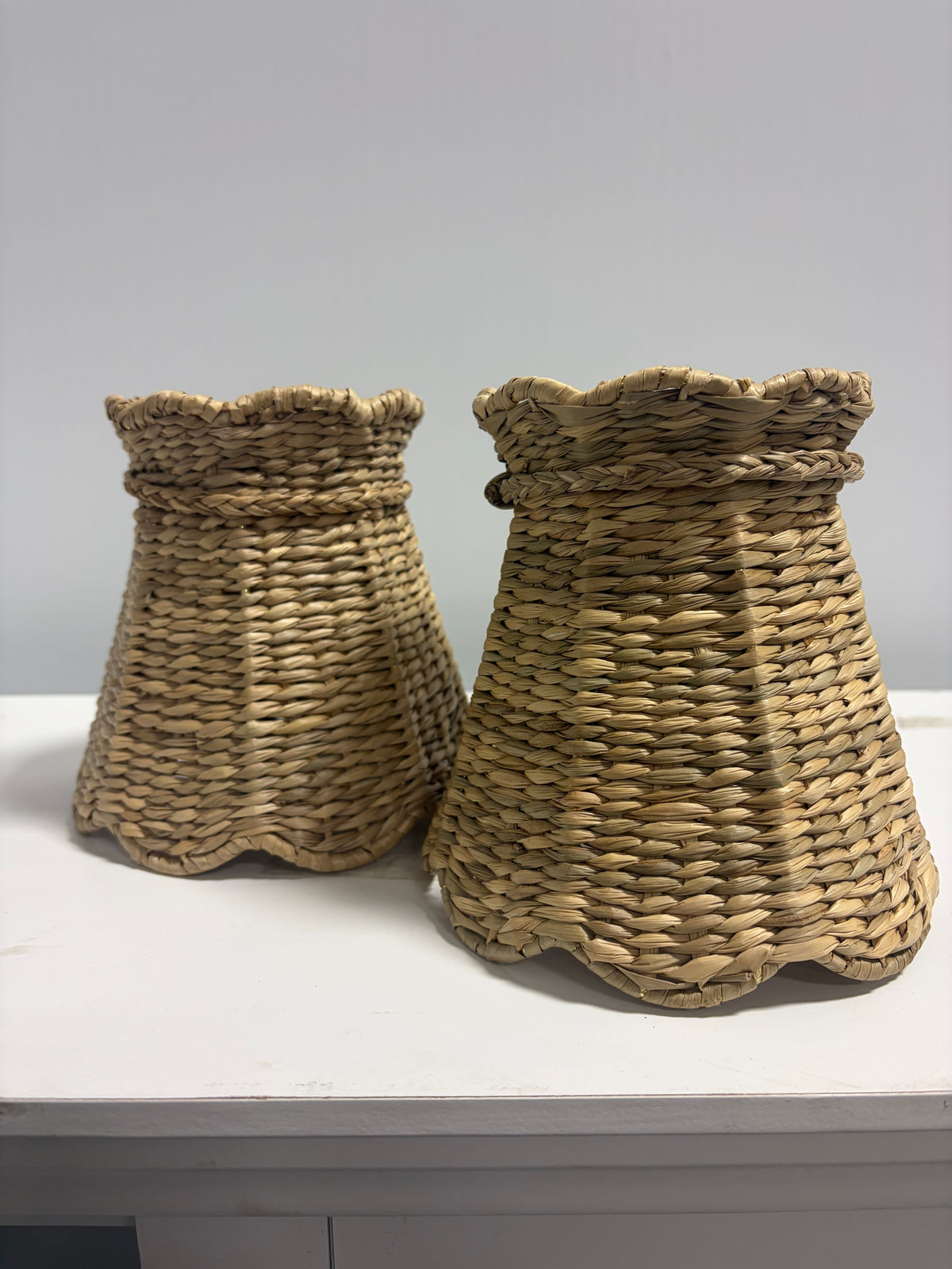 Lamp Shade - Set of 2 Handwoven Natural Rattan Scalloped Lamp Shades